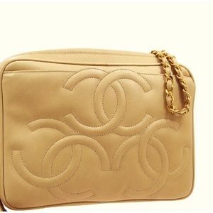 Chanel Triple Cc Logo Crossbody Bag handbag tan beige caviar leather